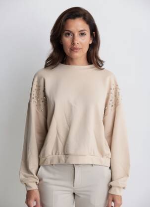 Sweat-shirt manches longues manches longues beige NEW COLLECTION femme