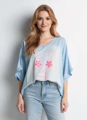 Tunique manches courtes col v bleu NEW COLLECTION femme