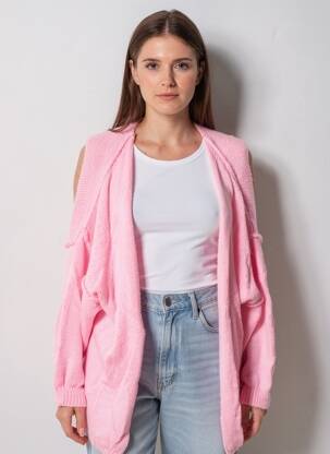 Gilet manches longues maille tricot rose TRICOT STATION femme