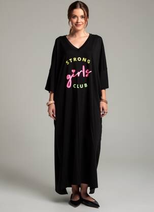 Robe longue manches longues manches longues noir E&F femme