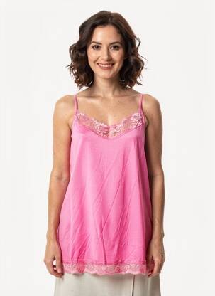 Top stretch fines bretelles rose E&F femme