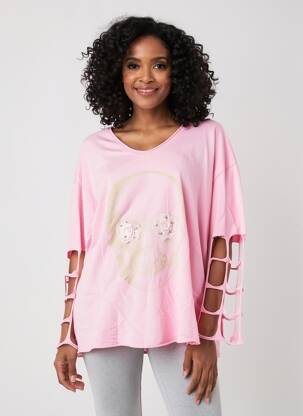 Top stretch manches longues rose clair E&F femme