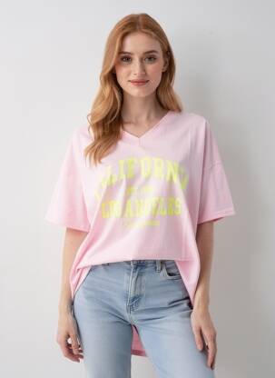 T-shirt coupe droite manches courtes rose E&F femme