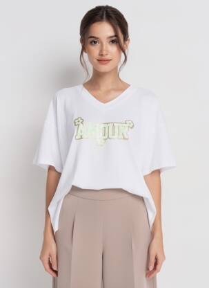 T-shirt coupe droite manches courtes blanc E&F femme