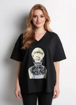 T-shirt coupe droite manches courtes noir E&F femme
