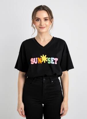 T-shirt coupe droite manches courtes noir E&F femme