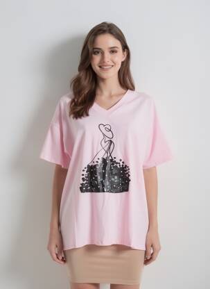 T-shirt coupe droite manches courtes rose E&F femme