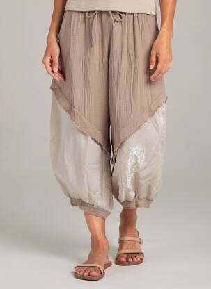 Pantalon 7/8 taille élastique taille normale marron NEW COLLECTION femme