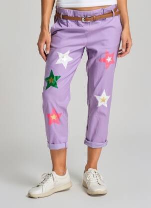 Pantalon 7/8 stretch taille normale violet MADE IN ITALY femme
