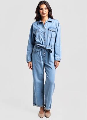 Combi-pantalon fermeture boutonnée sur le devant manches longues bleu G-SMACK femme