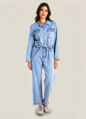 Combi-pantalon fermeture boutonnée sur le devant manches longues bleu G-SMACK femme