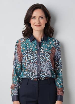 Chemisier imprimé fantaisie manches longues bleu FRANCE RIVOIRE femme