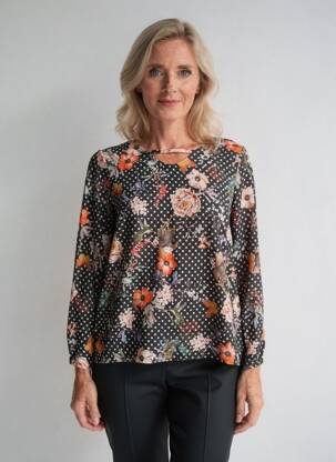Blouse tissage popeline manches longues noir FRANCE RIVOIRE femme