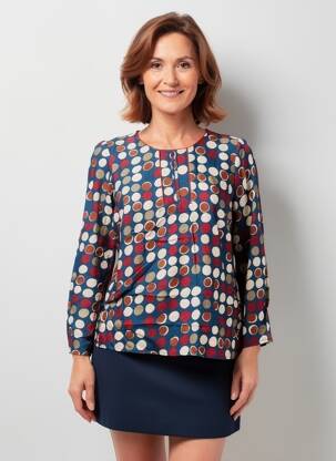 Blouse tissage popeline manches longues bleu GUY DUBOUIS femme