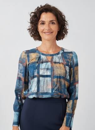 Blouse tissage popeline manches longues bleu GUY DUBOUIS femme