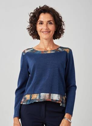 Pull tissage chiné manches longues bleu GUY DUBOUIS femme