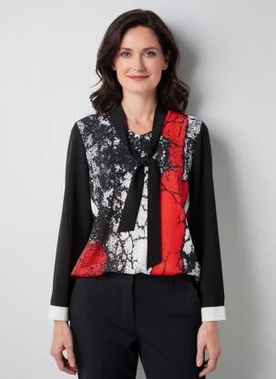 Blouse imprimé fantaisie manches longues noir GUY DUBOUIS femme