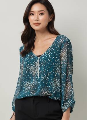 Blouse légère et transparente manches 3/4 vert GUY DUBOUIS femme