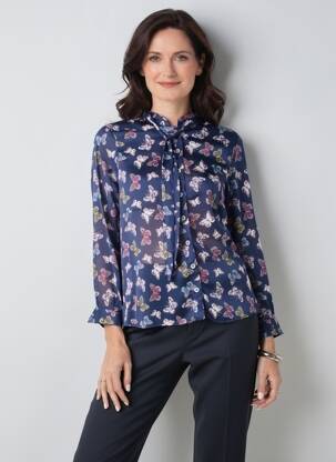 Chemisier tissage crêpe manches longues bleu MERI & ESCA femme