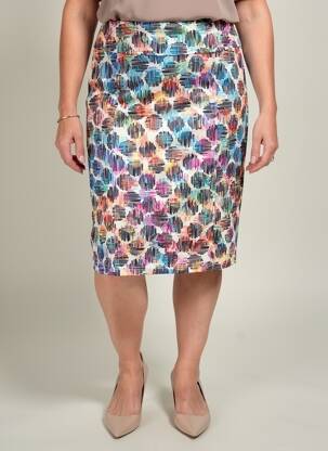 Jupe mi-longue stretch bleu GUY DUBOUIS femme