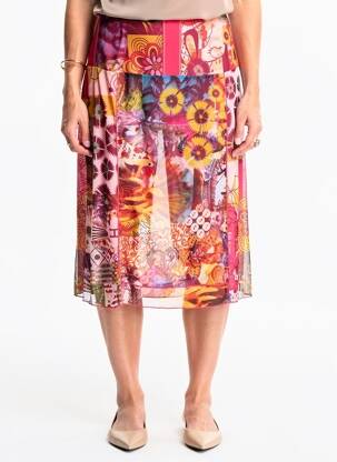 Jupe mi-longue stretch rose GUY DUBOUIS femme