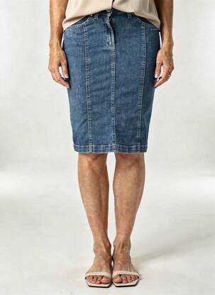 Jupe mi-longue stretch bleu GUY DUBOUIS femme