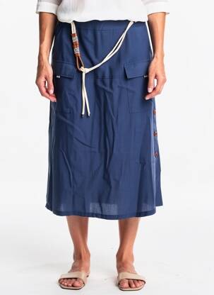 Jupe mi-longue taille normale bleu GUY DUBOUIS femme