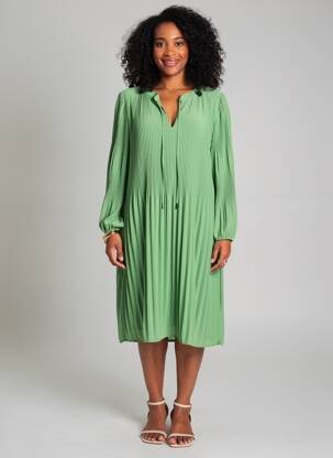Robe mi-longue coupe fluide manches longues vert STREET ONE femme
