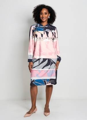 Robe mi-longue imprimé fantaisie manches longues rose TUZZI femme