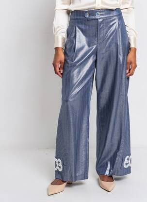 Pantalon large fermeture zippée sous rabat boutonné taille normale bleu ELISA CAVALETTI femme
