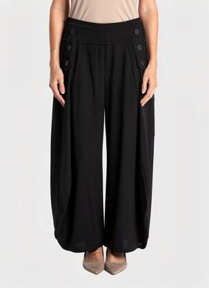 Pantalon large tissage popeline taille normale noir EVER SASSY femme