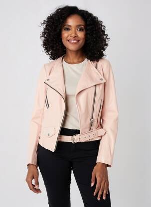Veste en cuir poches rose LADC femme