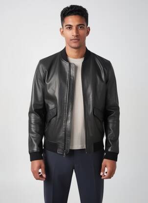 Veste en cuir poches noir IKKS homme