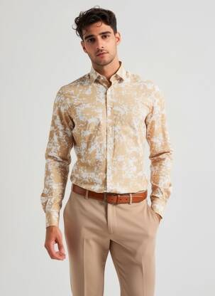 Chemise manches longues tissage popeline beige GUESS homme