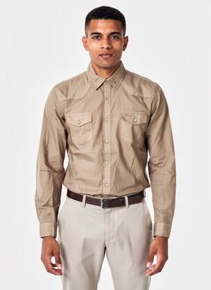 Chemise manches longues poches marron GUESS homme