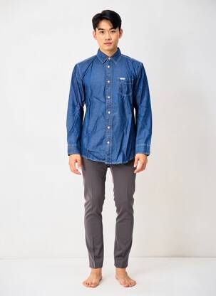 Chemise manches longues poches bleu GUESS homme