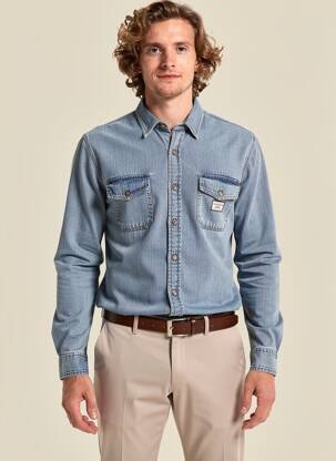 Chemise manches longues poches bleu GUESS homme