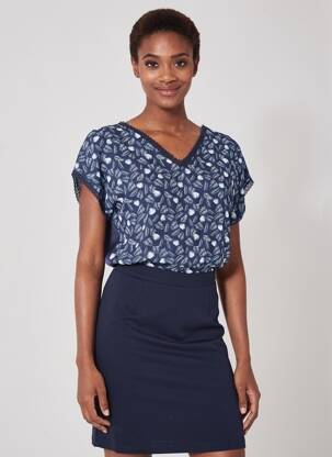 Top imprimé fantaisie manches courtes bleu DAMART femme