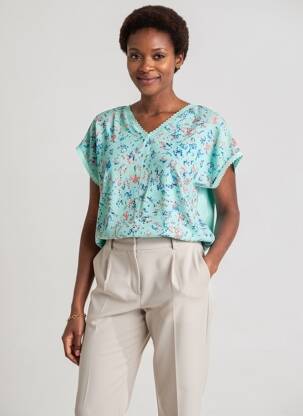 Top imprimé fantaisie manches courtes bleu DAMART femme