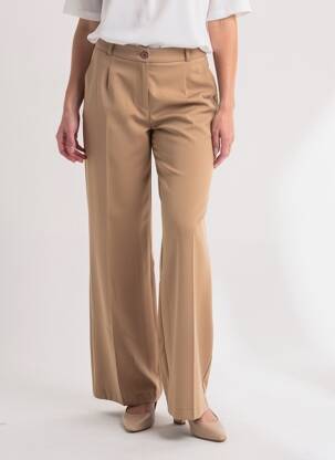 Pantalon large tissage popeline taille haute beige COTTONADE femme