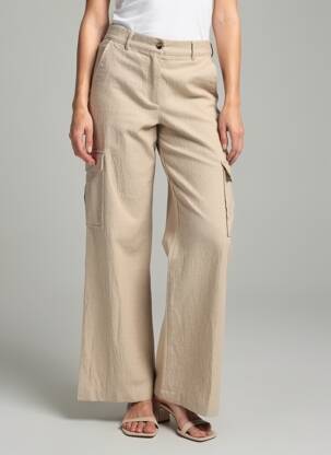 Pantalon cargo fermeture zippée sous rabat boutonné taille haute beige SCARLET ROOS femme