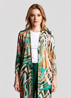 Veste kimono manches longues vert AU SOLEIL DE ST TROPEZ femme