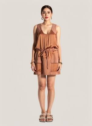 Robe courte sans manche sans manche marron PINKO femme