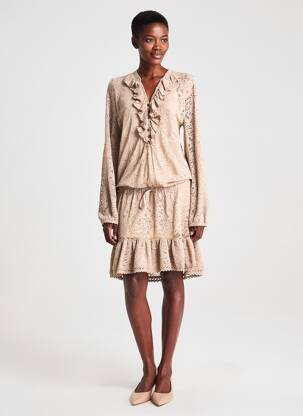 Robe mi-longue manches longues manches longues marron TI MO femme