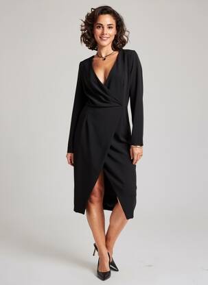Robe mi-longue tissage crêpe manches longues noir PINKO femme