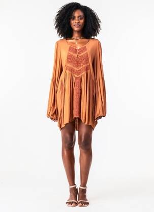 Robe courte manches longues manches longues orange NOLITA femme