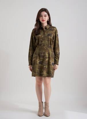 Robe courte manches longues manches longues vert GUESS femme