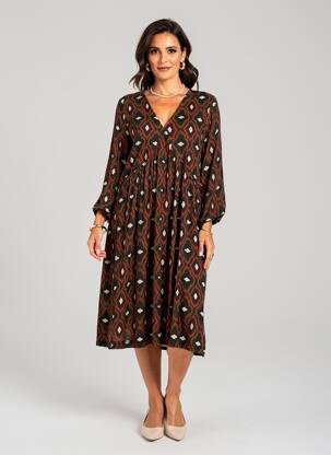 Robe mi-longue coupe fluide manches 3/4 orange LA FEE MARABOUTEE femme