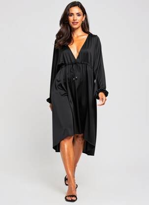 Robe mi-longue coupe fluide manches longues noir OTTOD'AME femme