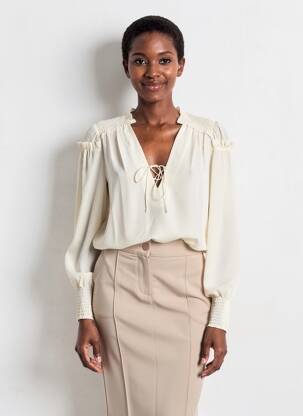 Blouse manches longues manches longues beige PINKO femme